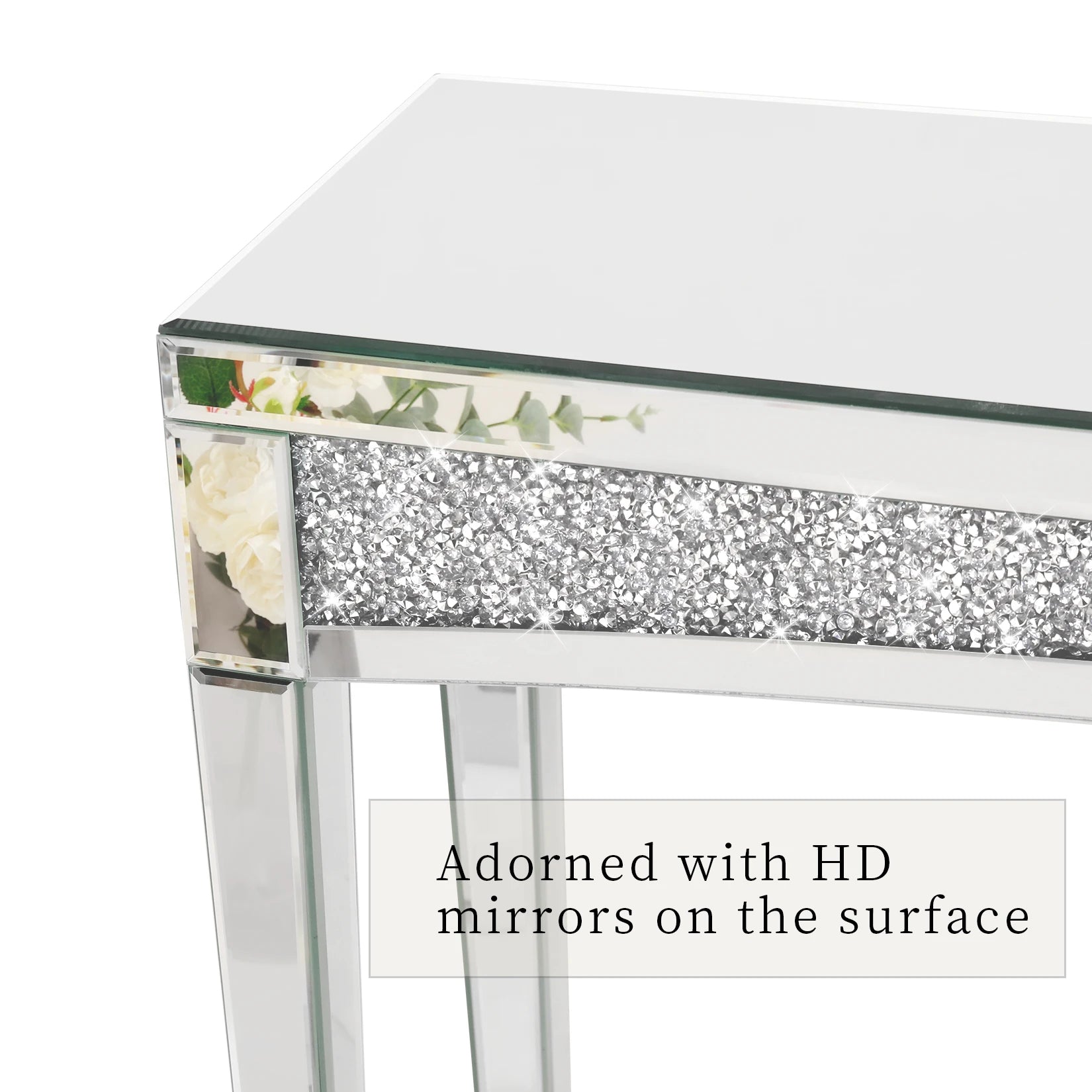 Mirrored Console Table with Crushed Diamond - 47.2" Silver Glam Table