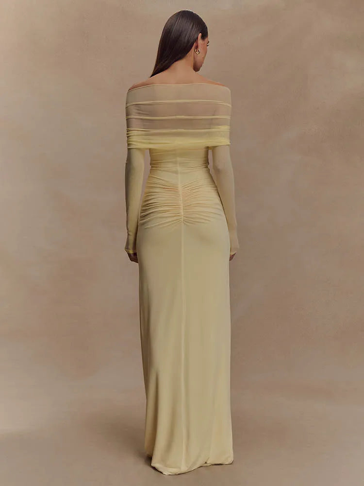 Off-the-Shoulder Cut-Out Maxi Dress with Long Sleeves