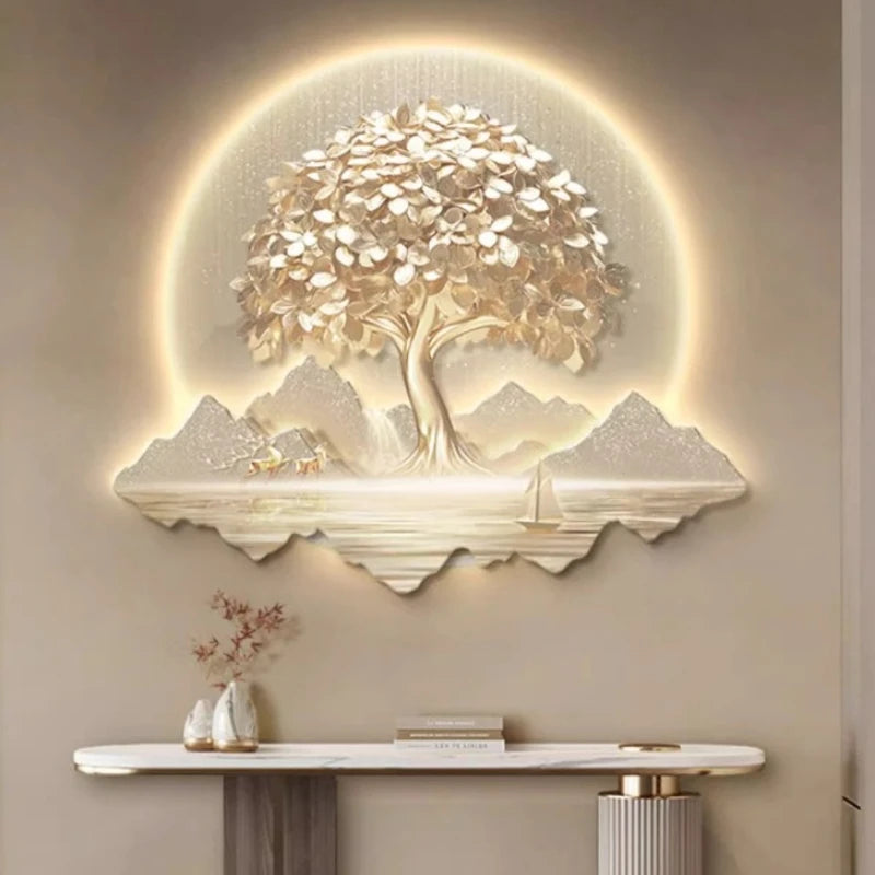 Chinese Money Tree LED Light Painting - 3D Illuminated Wall Art