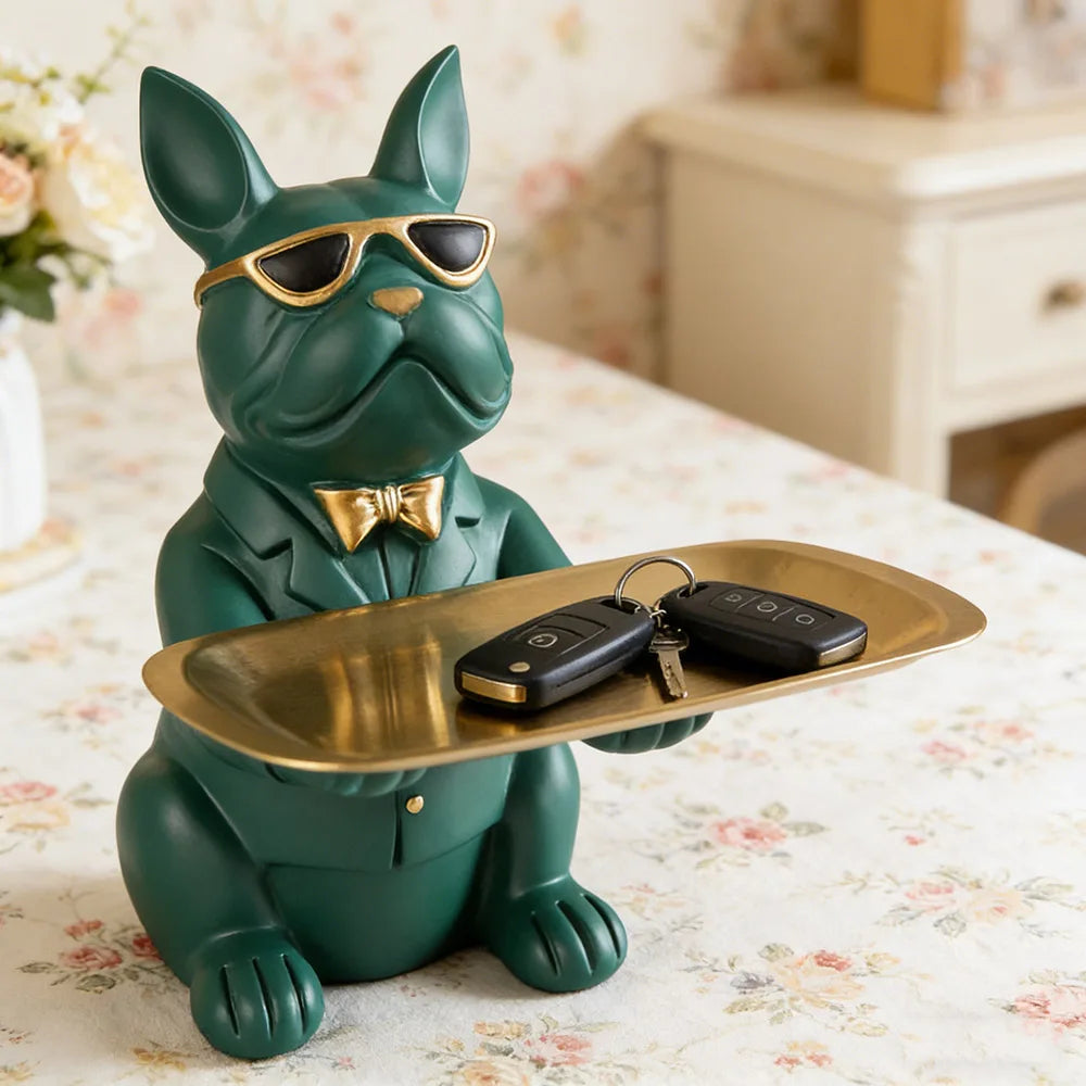 Bulldog Storage Tray Statue | Decorative Animal Ornament