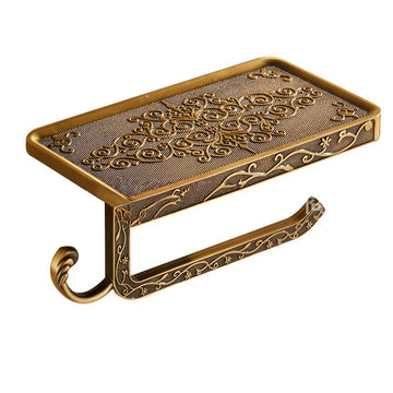 Antique Brass Toilet Paper Holder with Shelf - Wall Mount Tissue Holder