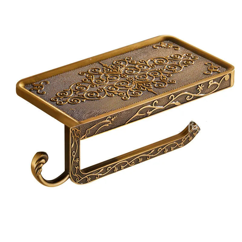 Antique Brass Toilet Paper Holder with Shelf - Wall Mount Tissue Holder