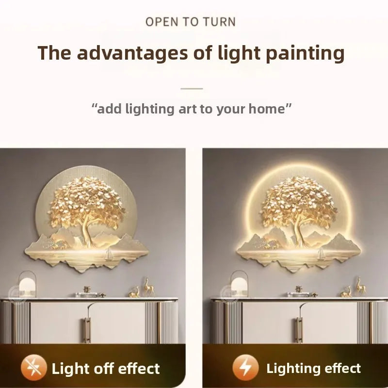 Chinese Money Tree LED Light Painting - 3D Illuminated Wall Art