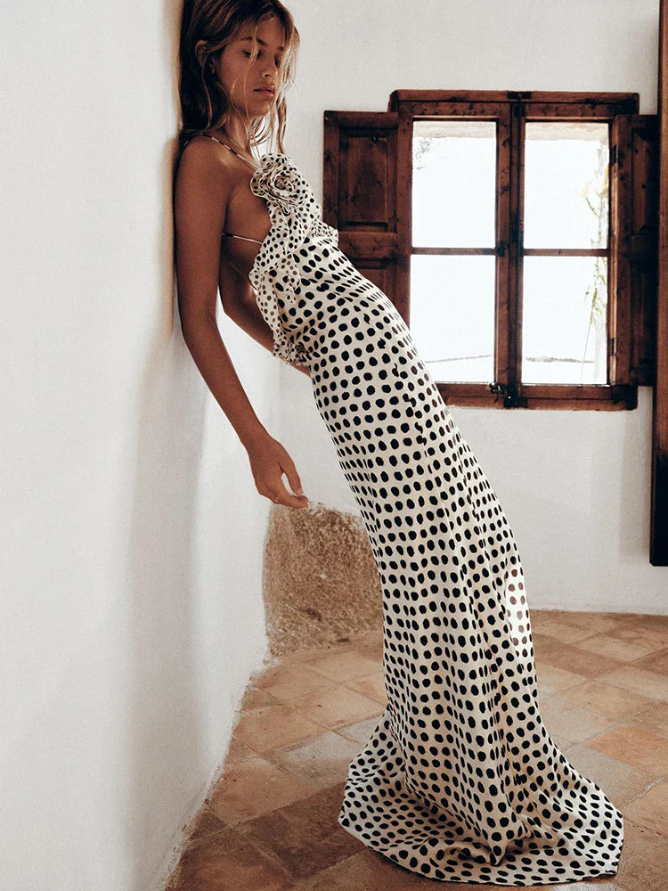 Polka Dot Maxi Dress with Spaghetti Straps