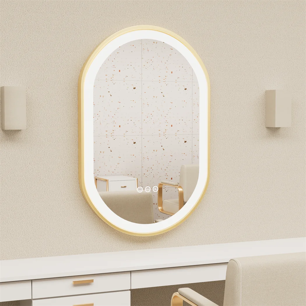 Gold Oval LED Bathroom Mirror with Demister - Illuminated Wall Mirror