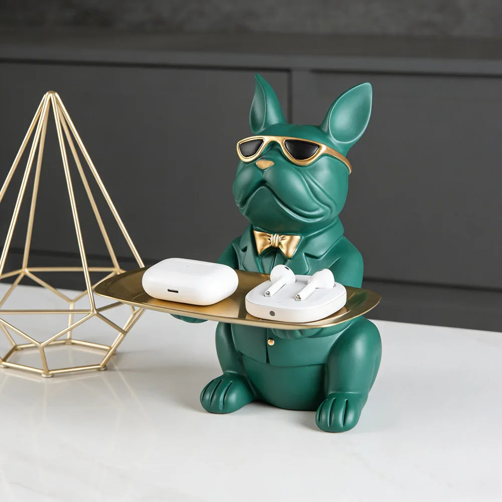 Bulldog Storage Tray Statue | Decorative Animal Ornament