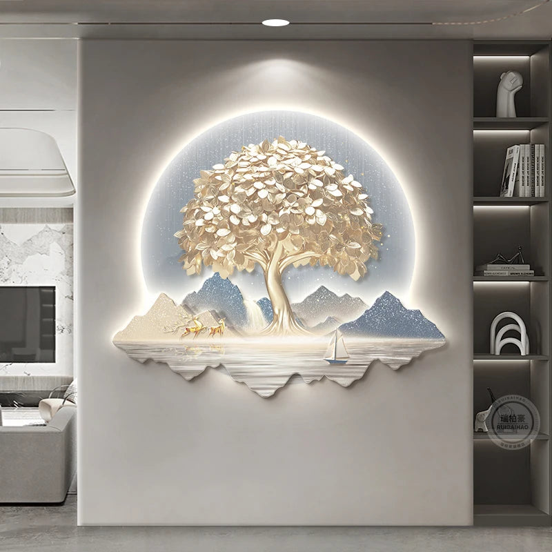 Chinese Money Tree LED Light Painting - 3D Illuminated Wall Art