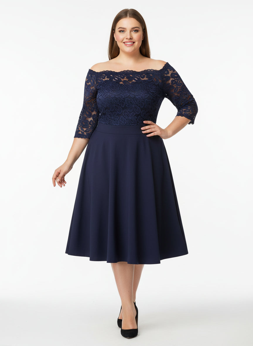 Blue lace vintage dress on model - alternative styling
