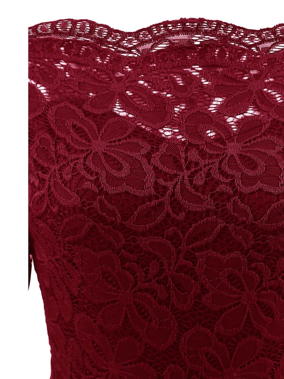 1950s burgundy lace dress - full-length view
