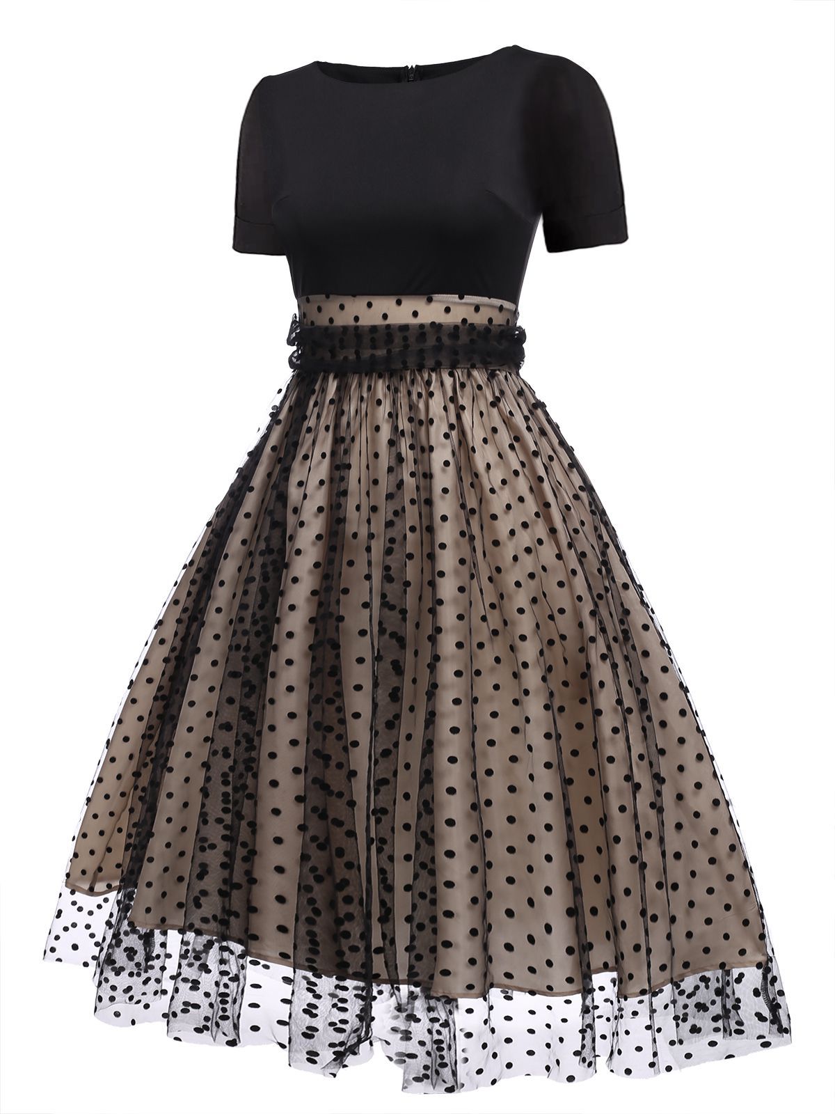 Retro polka dot dress with flared skirt - back view
