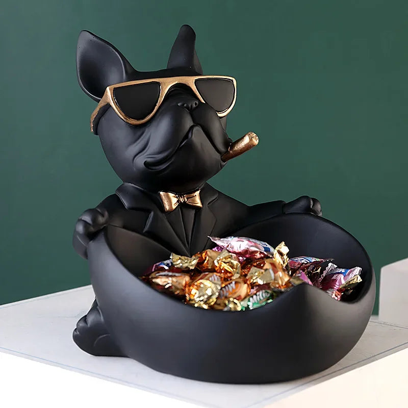 Cool dog figurine storage box in vibrant hand-painted resin - decorative animal statue ornament
