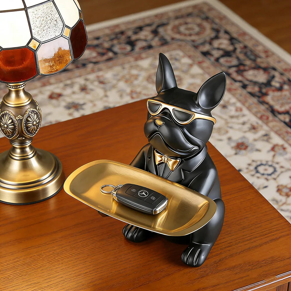 Bulldog Storage Tray Statue | Decorative Animal Ornament