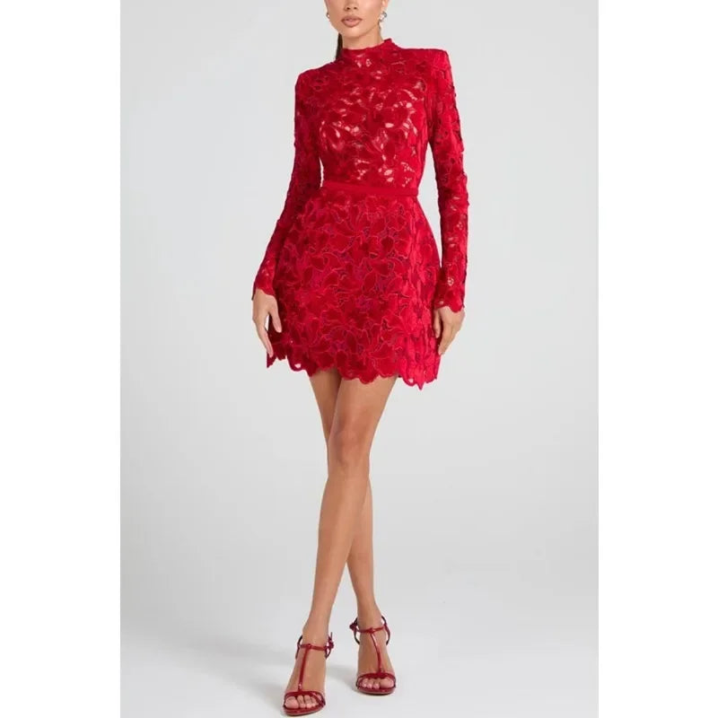 Elegant Hollow Out Corset Evening Dress - Long Sleeve Formal Party Dress