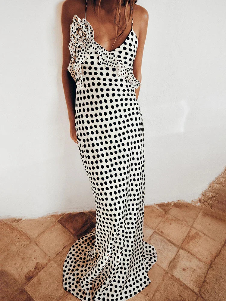 Polka Dot Maxi Dress with Spaghetti Straps