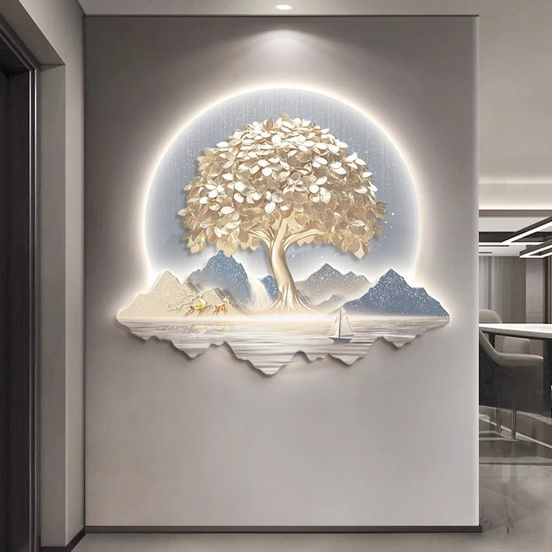 Chinese Money Tree LED Light Painting - 3D Illuminated Wall Art