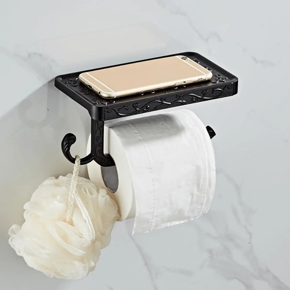 Antique Brass Toilet Paper Holder with Shelf - Wall Mount Tissue Holder