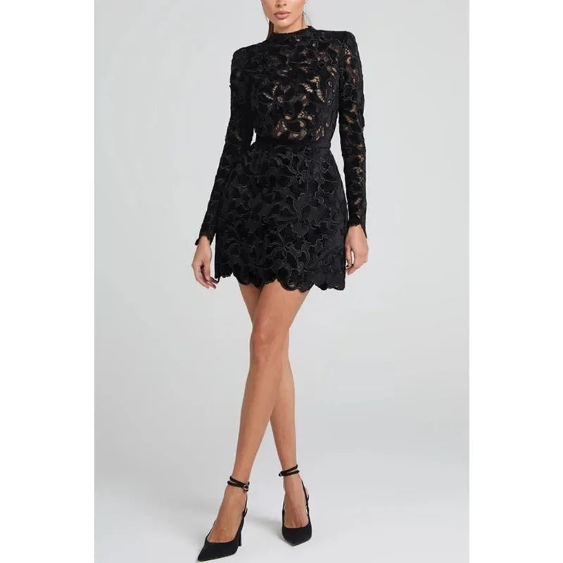 Elegant Hollow Out Corset Evening Dress - Long Sleeve Formal Party Dress