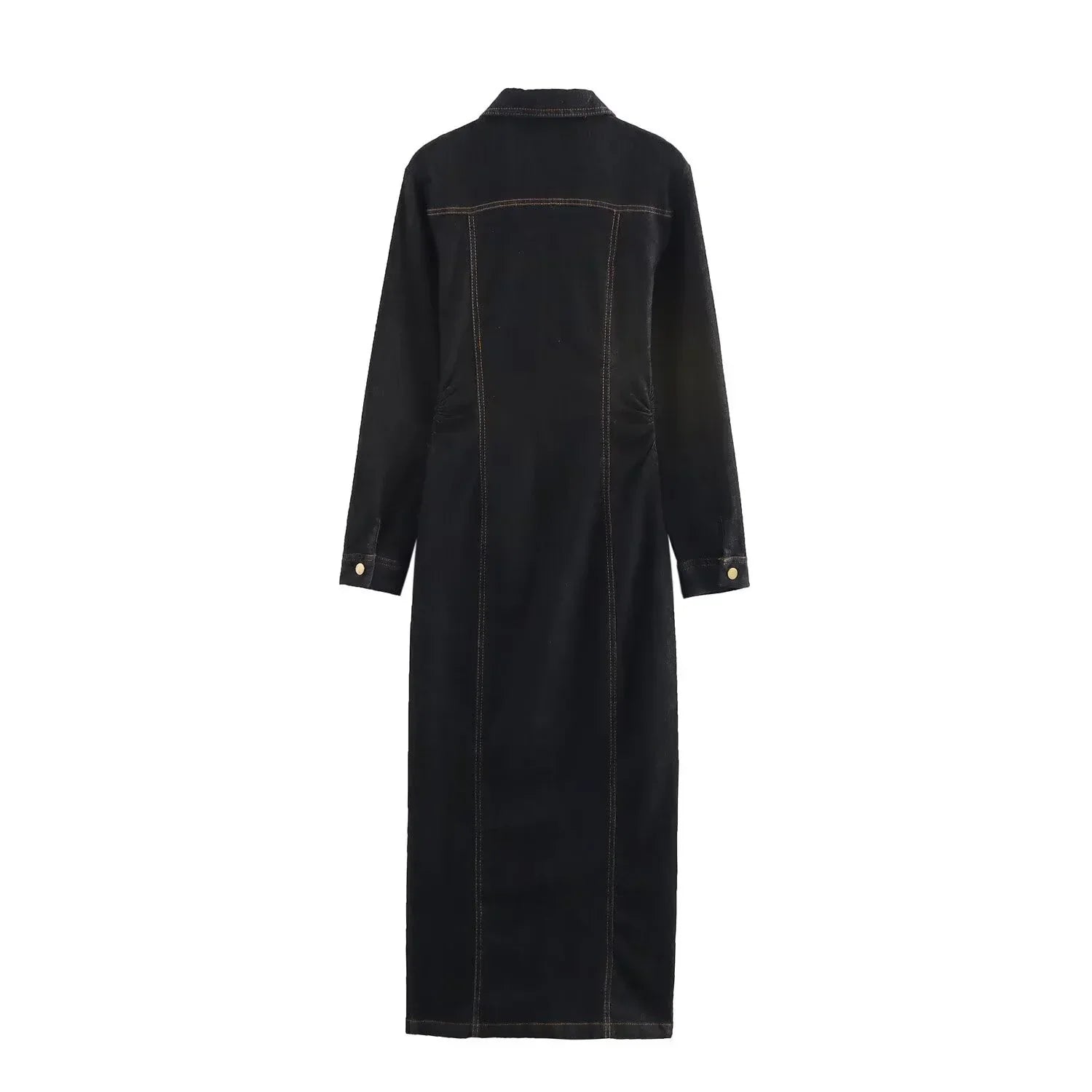 Long Denim Shirt Dress with Buttons and Long Sleeves