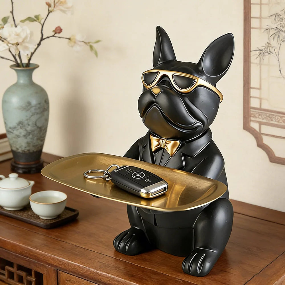 Bulldog Storage Tray Statue | Decorative Animal Ornament