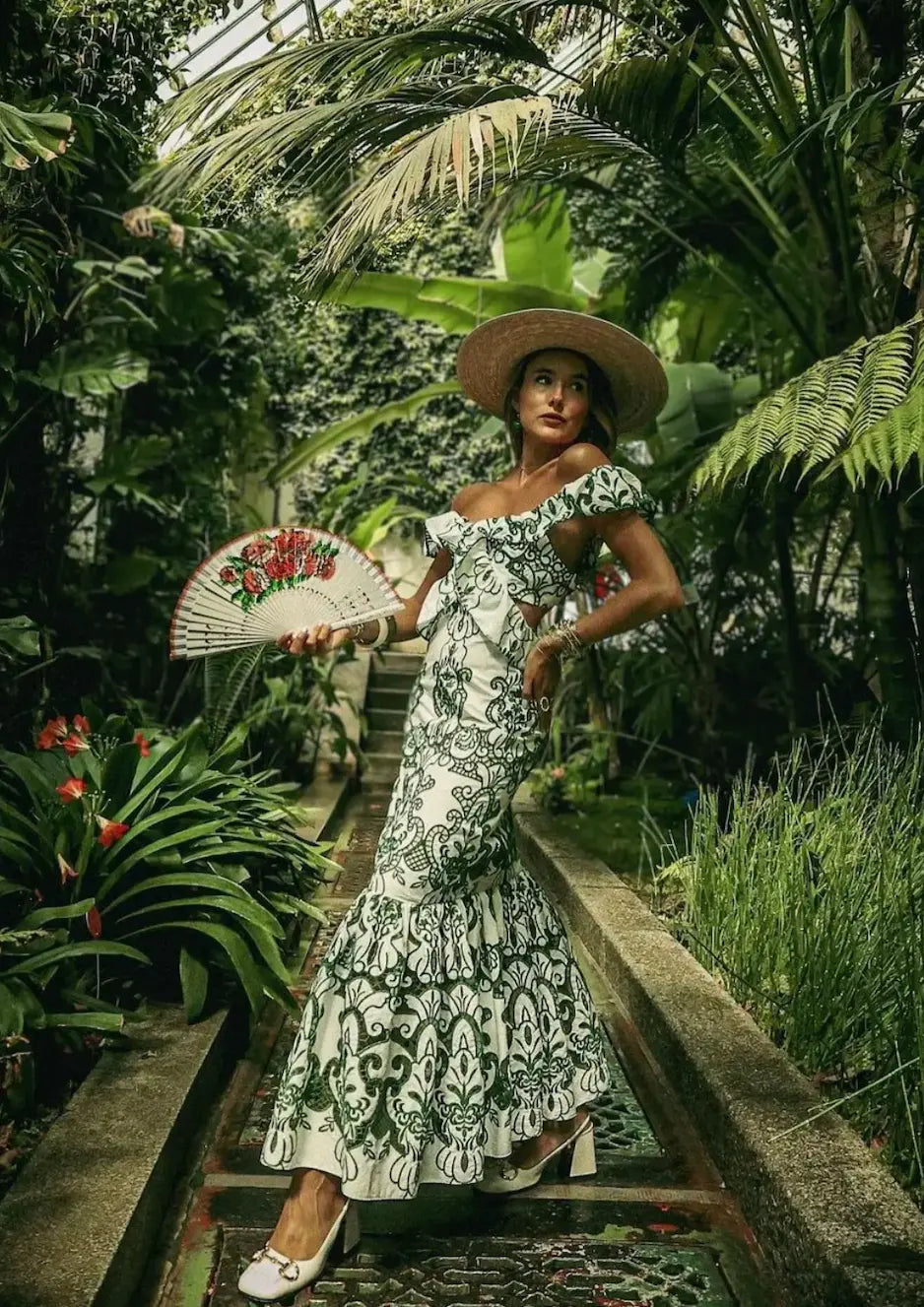 Patterned Maxi Dress with Ruffles & Back Cutout