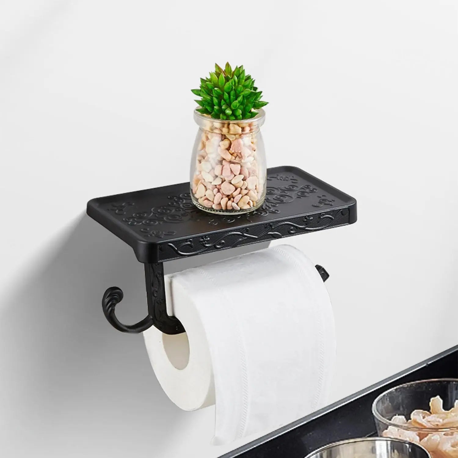 Antique Brass Toilet Paper Holder with Shelf - Wall Mount Tissue Holder