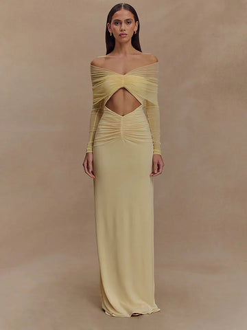 Off-the-Shoulder Cut-Out Maxi Dress with Long Sleeves