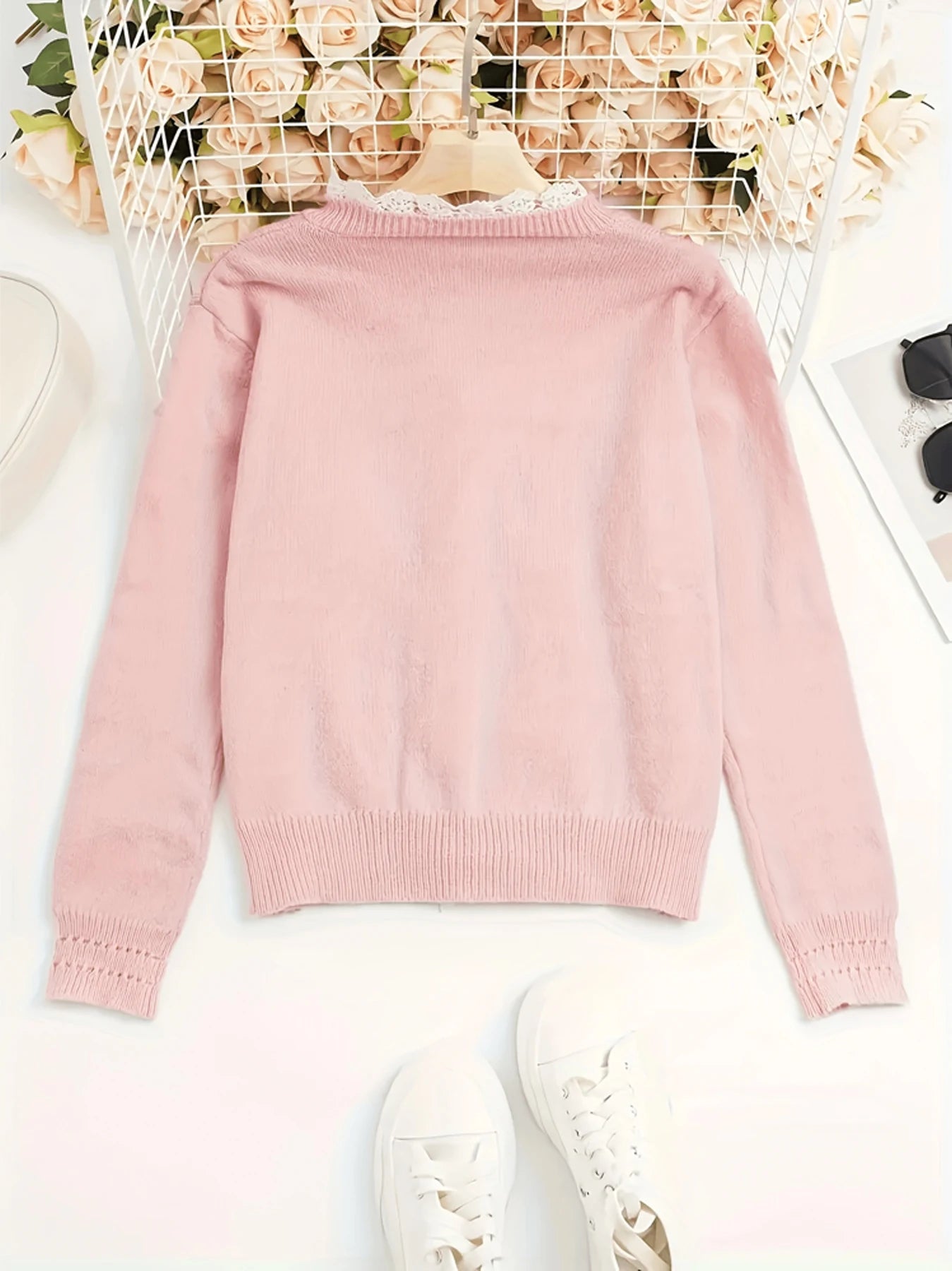 Women’s Lace Patchwork Cardigan – Knit Sweater