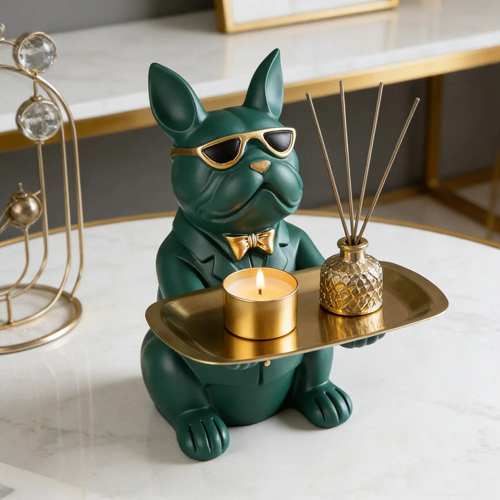 Bulldog Storage Tray Statue | Decorative Animal Ornament