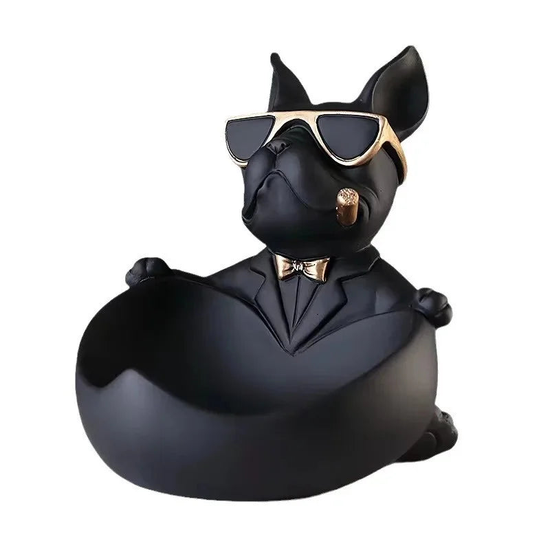 Cool dog statue ornament with storage - premium resin craft sculpture for entryway or desk
