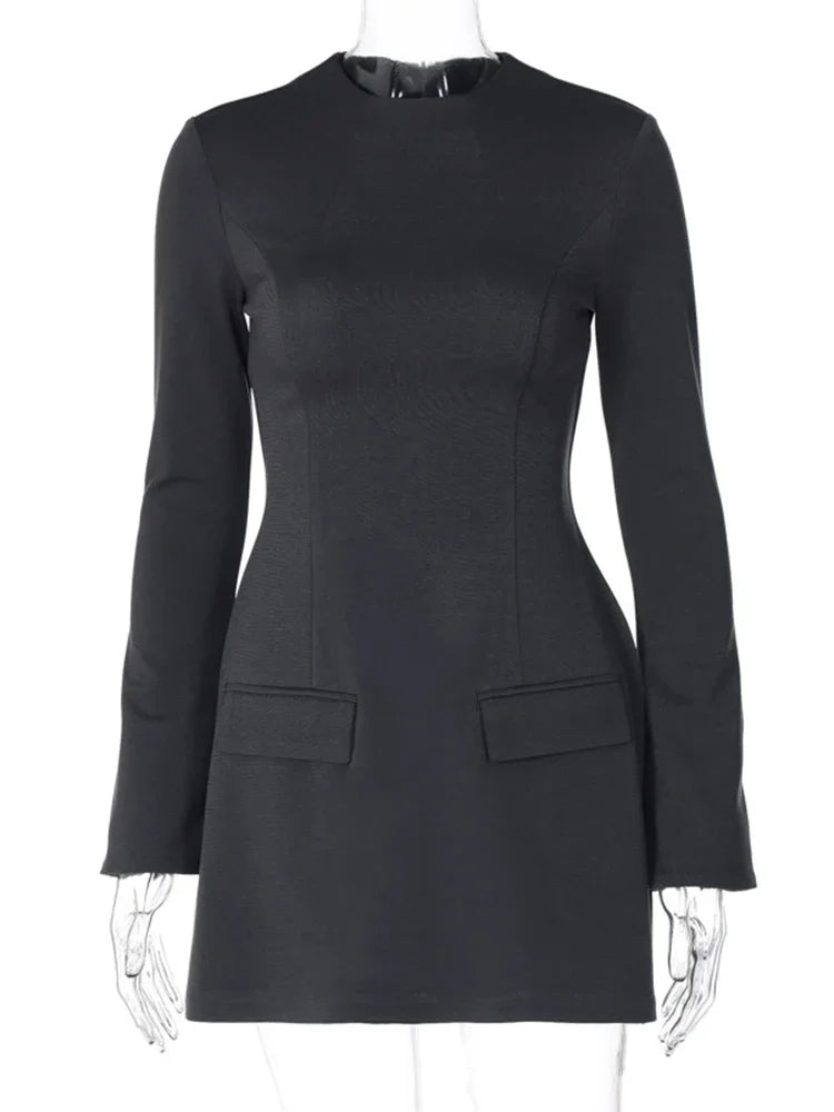 Long Sleeve A-Line Mini Dress with Pockets