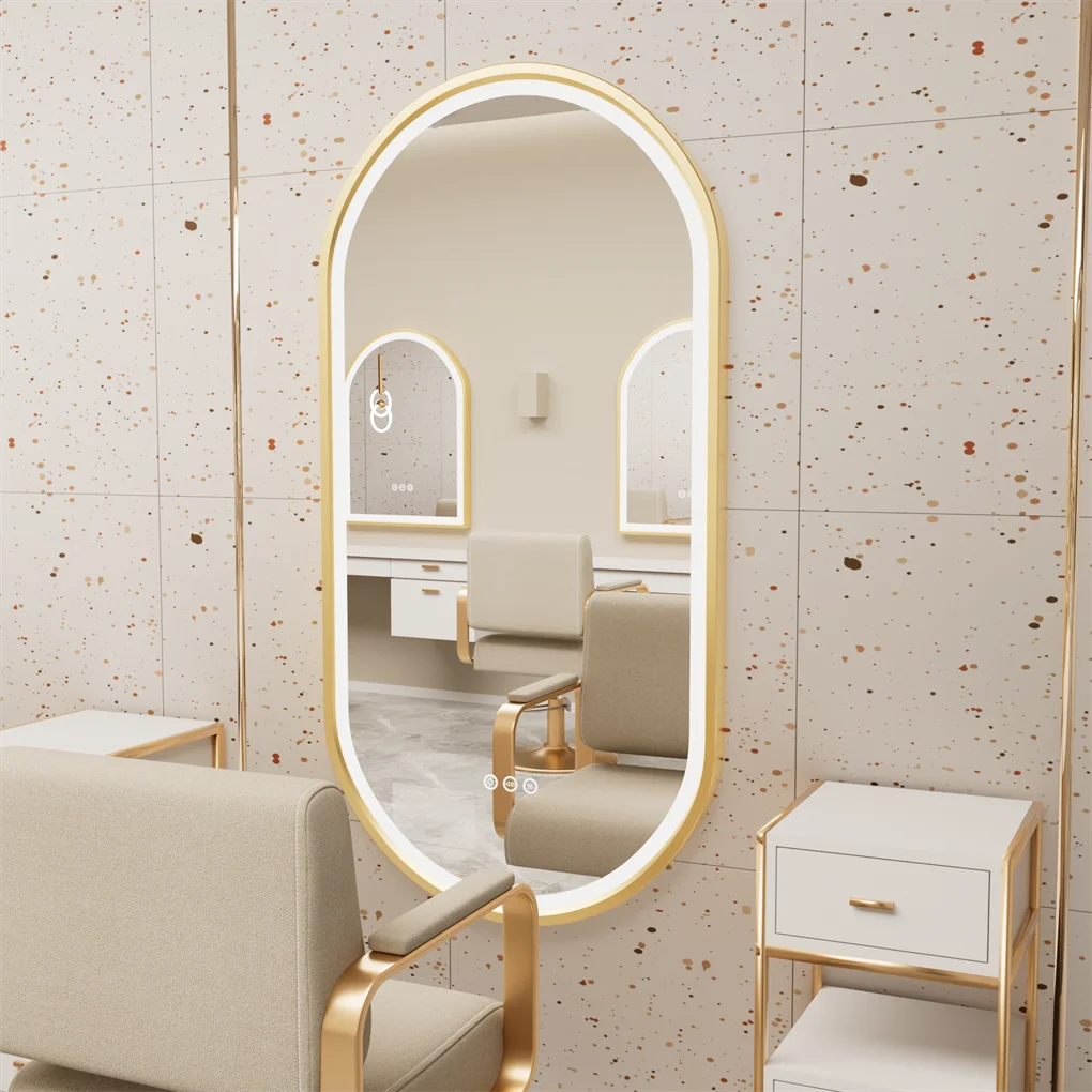 Gold Oval LED Bathroom Mirror with Demister - Illuminated Wall Mirror
