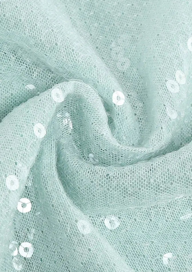 Mint Green Glitter Spaghetti Strap Long Sleeve Dress