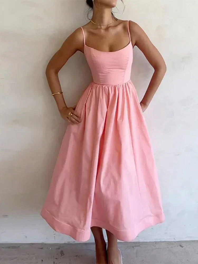 Pink Sleeveless A-Line Dress with Vintage Flair