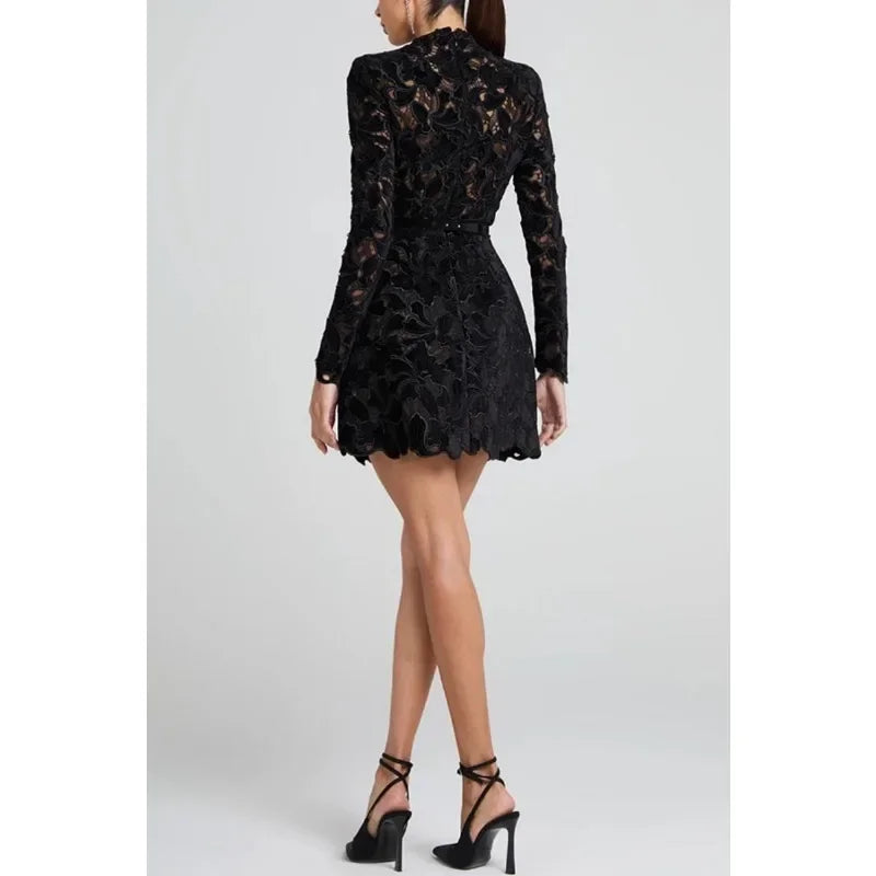 Elegant Hollow Out Corset Evening Dress - Long Sleeve Formal Party Dress