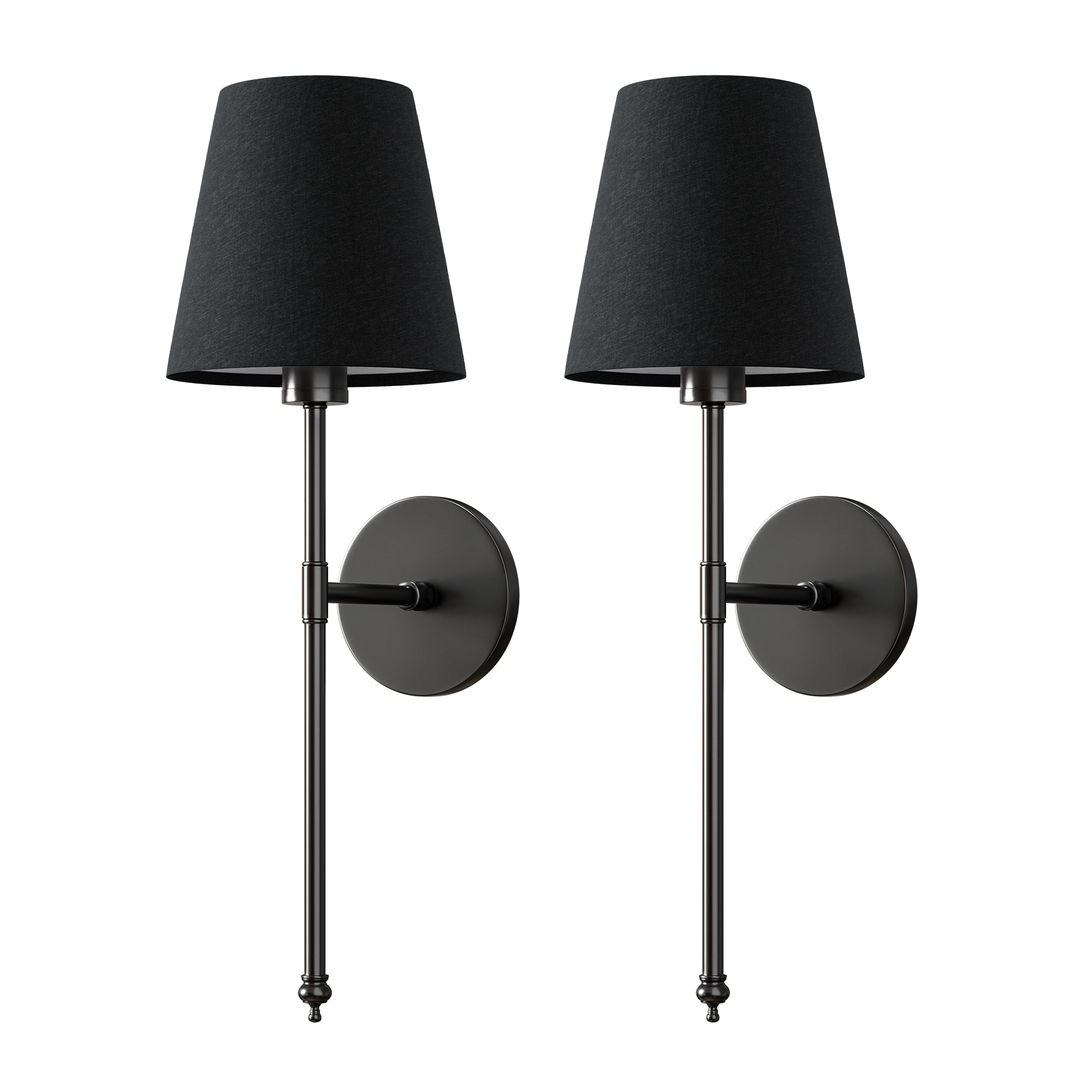 Set of 2 Wireless Wall Sconces with Fabric Shade | Gold, Black & Silver