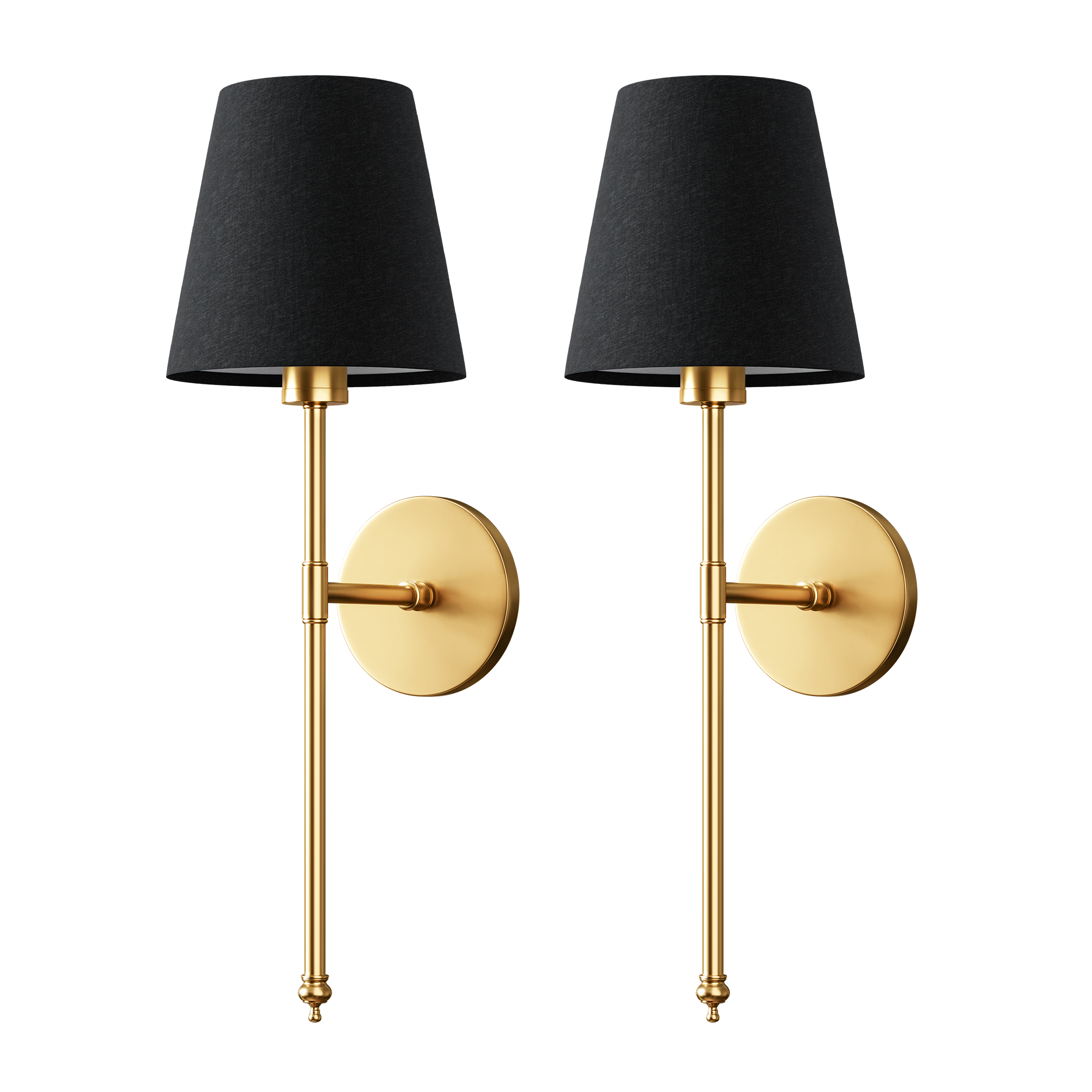 Set of 2 Wireless Wall Sconces with Fabric Shade | Gold, Black & Silver