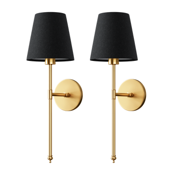 Set of 2 Wireless Wall Sconces with Fabric Shade | Gold, Black & Silver