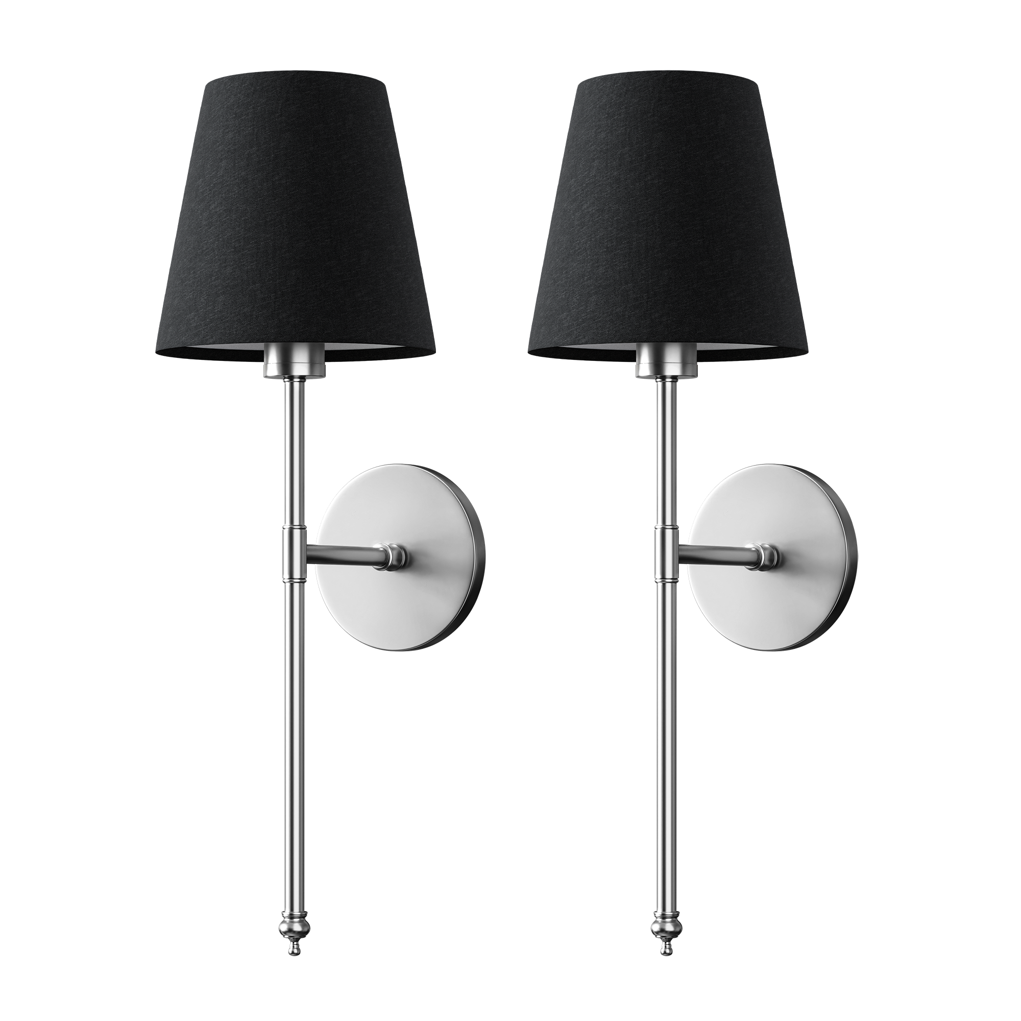 Set of 2 Wireless Wall Sconces with Fabric Shade | Gold, Black & Silver