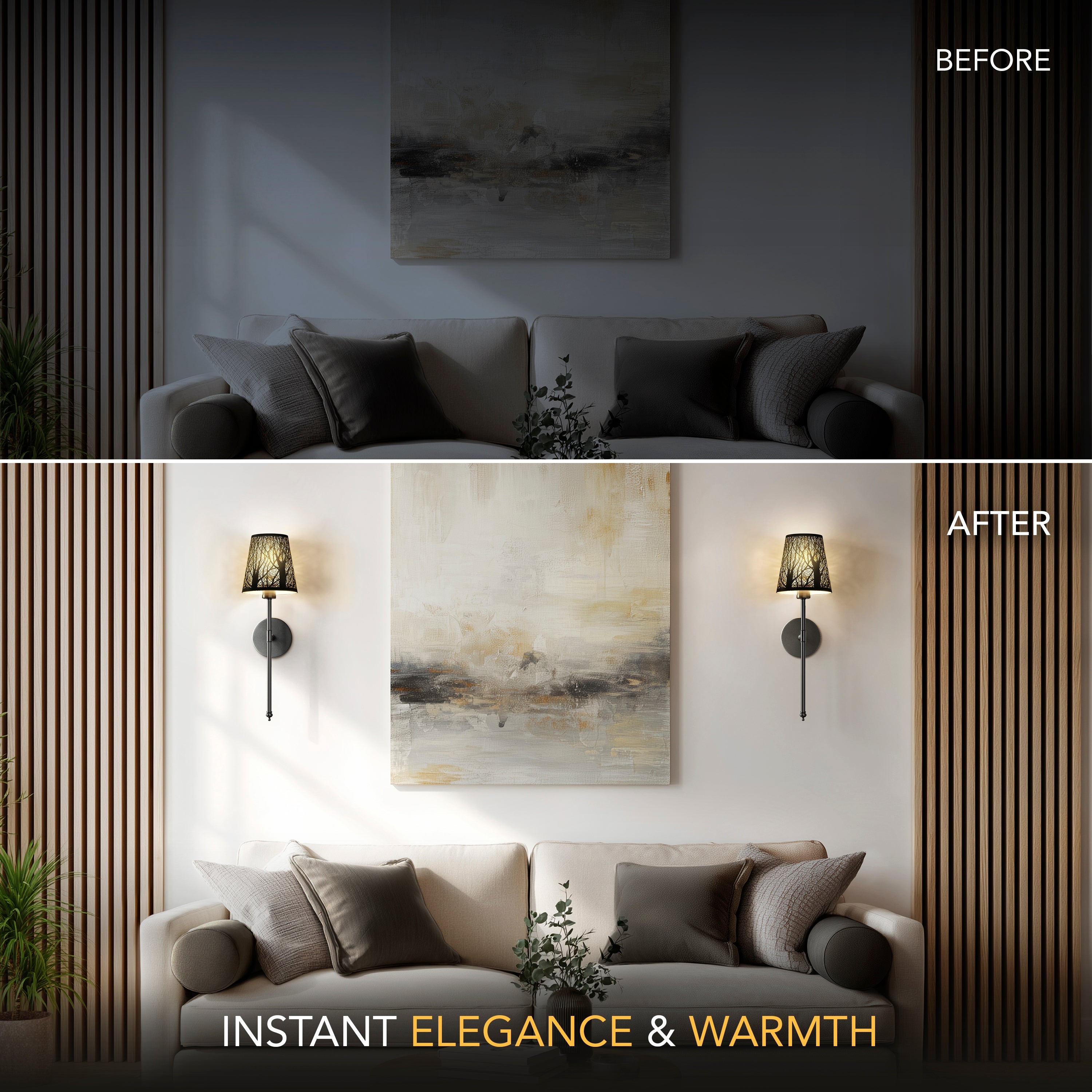 Set of 2 Wireless Metallic Wall Sconces | Gold, Black & Silver