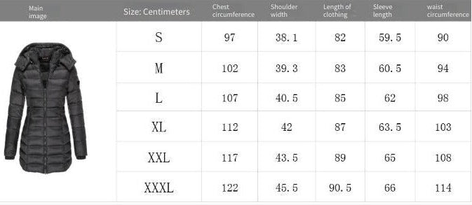 women's hooded puffer jacket size guide