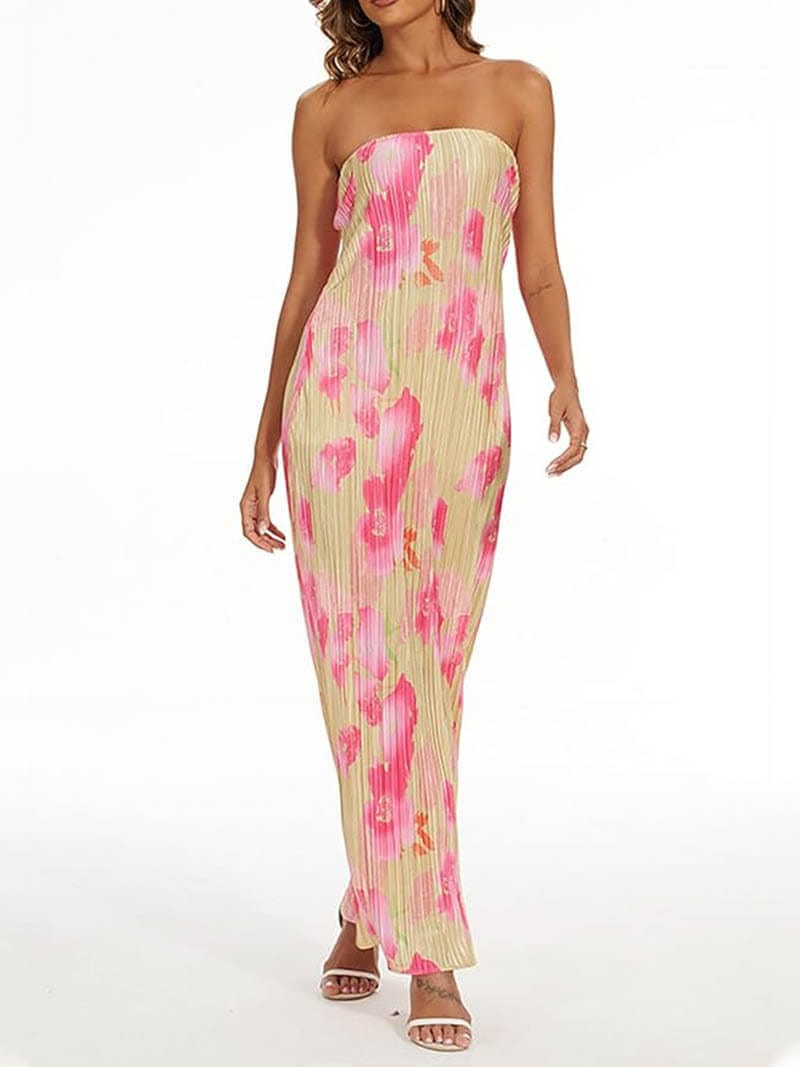 Floral Print Bandeau Maxi Dress - Stylish & Feminine