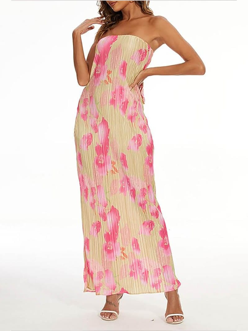 Floral Print Bandeau Maxi Dress - Stylish & Feminine