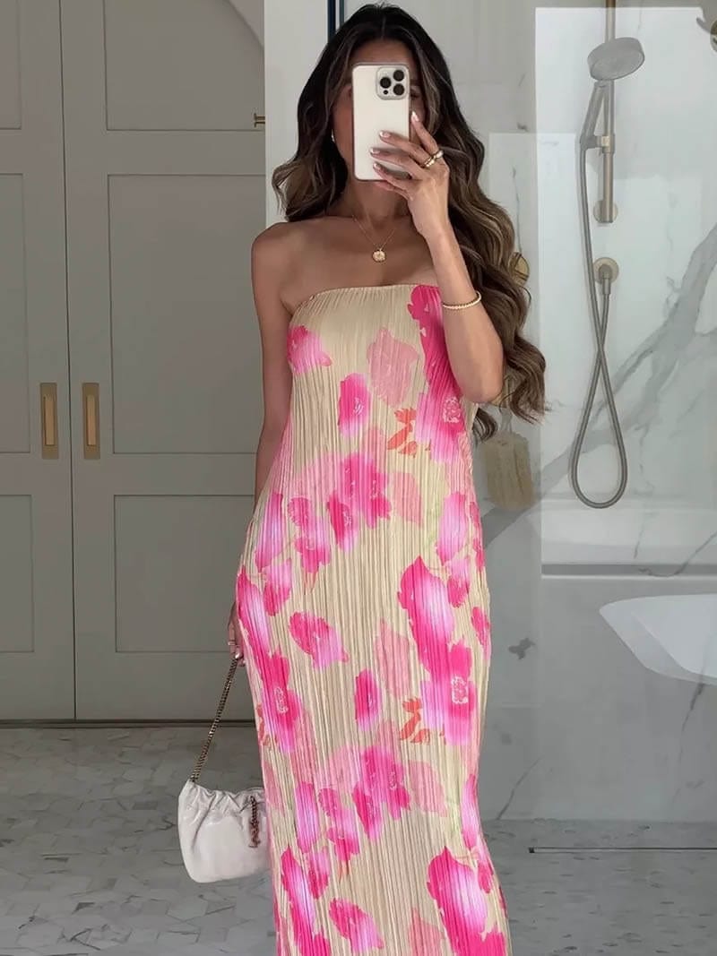 Floral Print Bandeau Maxi Dress - Stylish & Feminine