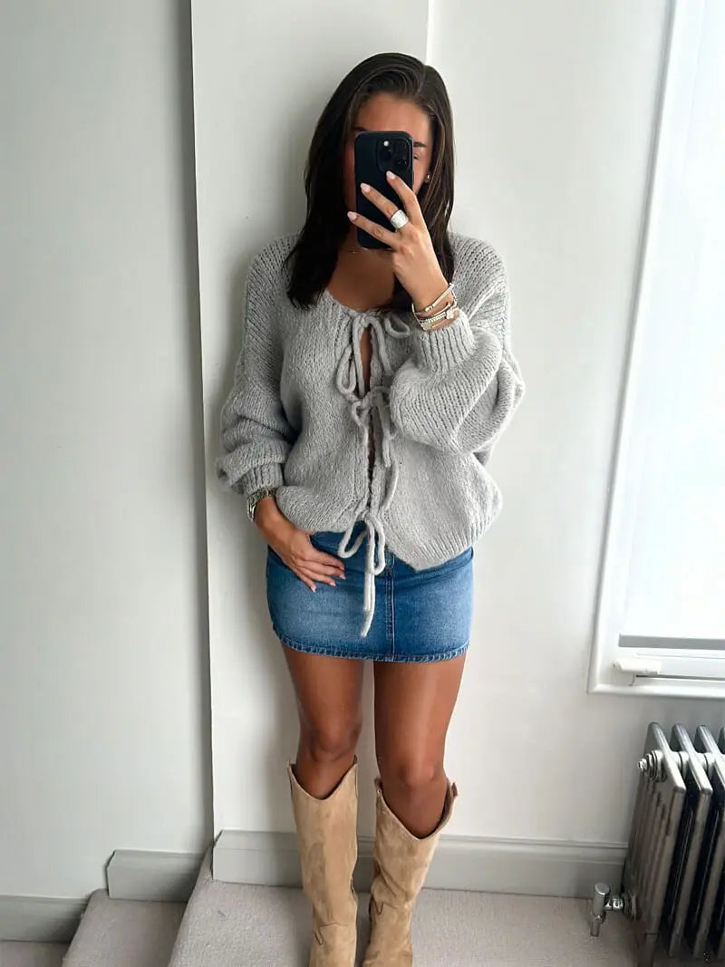 Soft Knit Cardigan with Bow