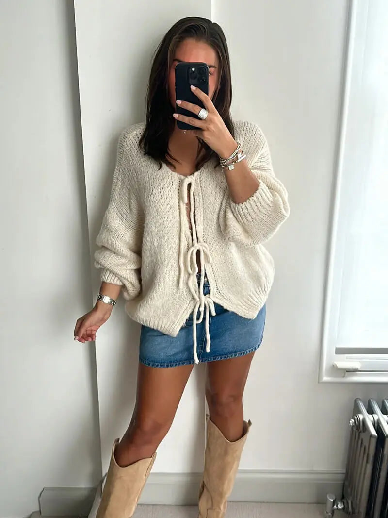 Soft Knit Cardigan with Bow