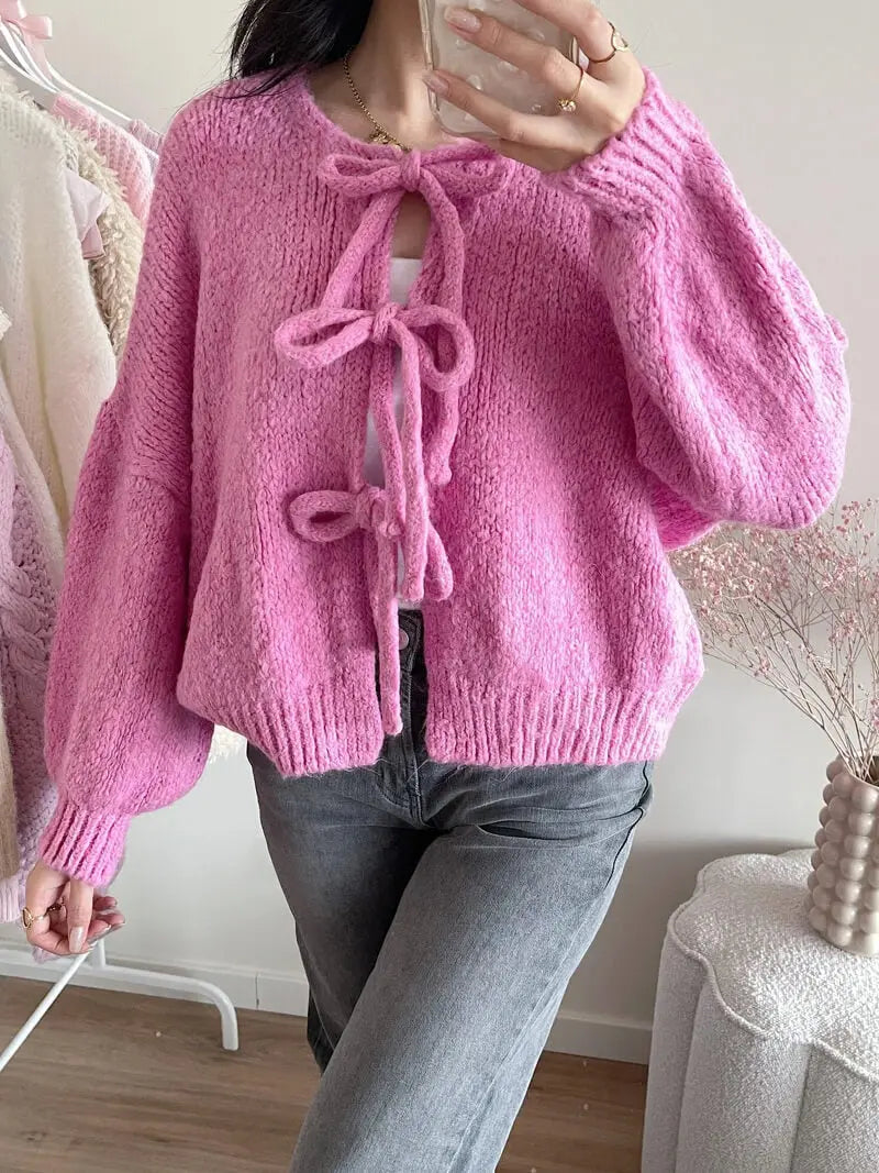 Soft Knit Cardigan with Bow