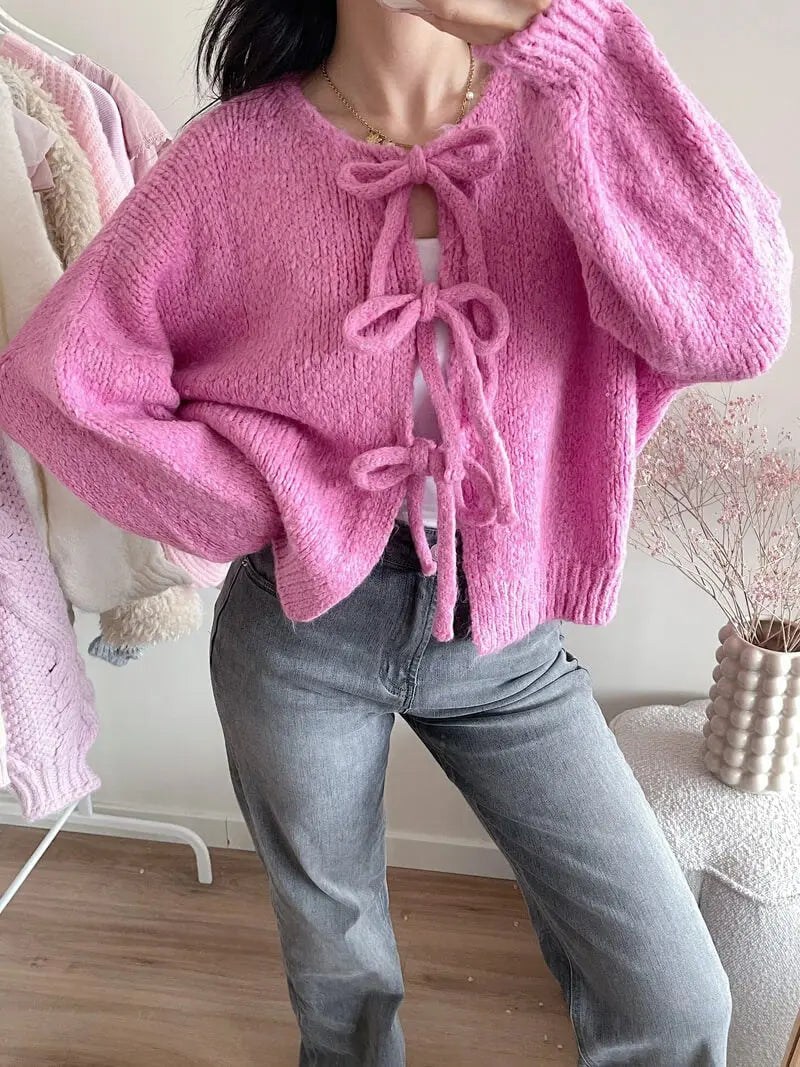 Soft Knit Cardigan with Bow