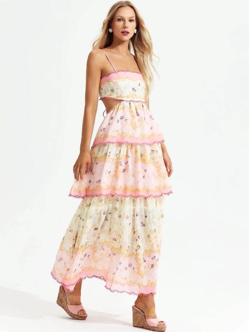 Romantic Floral Maxi Dress with Lace Back Details