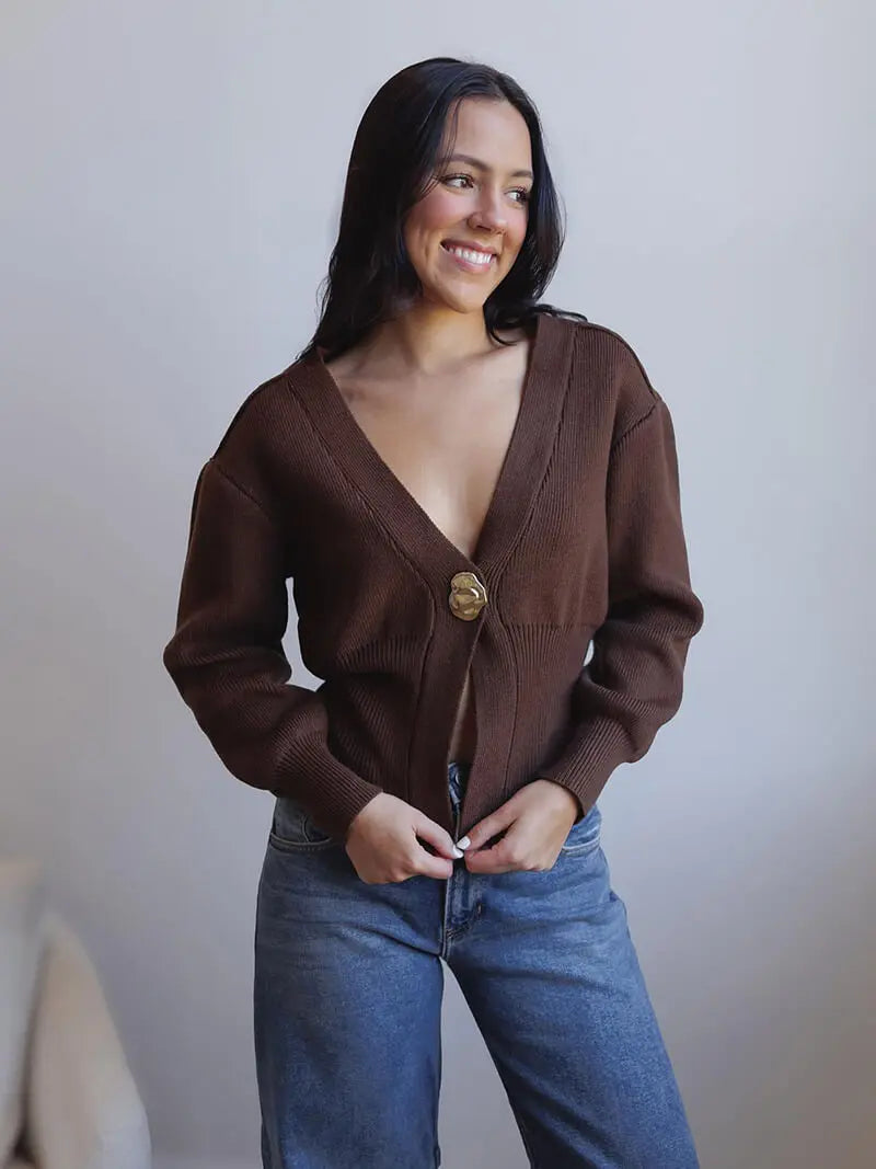 Knit Cardigan with Unique Button