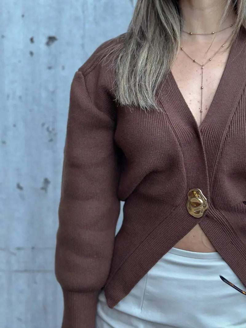 Knit Cardigan with Unique Button